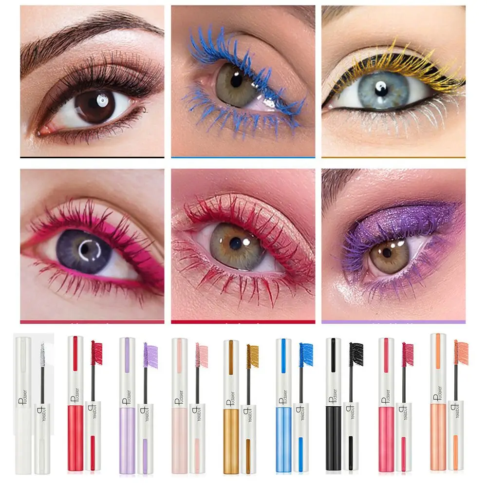 

9Color Mascara Waterproof Fast Dry Eyelashes Curling Extension Eye Lashes White Purple Blue Pink Gold Rainbow Fiber Dyed Mascara