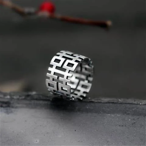 

Original Design Chinese Hi Word Open Ring Retro Literature And Art Hollow Craft Elegant And Fresh Charm Women's Silver Jewelry