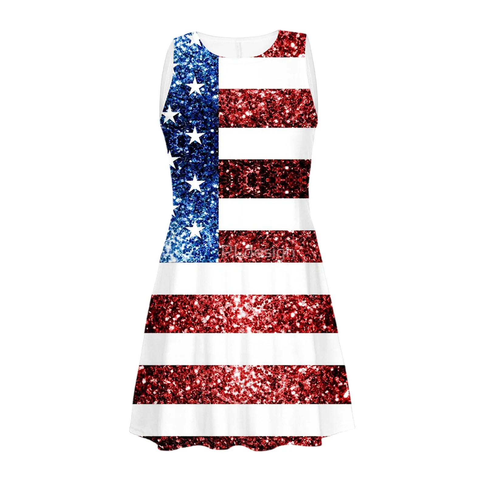 

Dresses For Women 2021 Summer Casual Sleeveless Flag Print With Pockets Beach Mid Tank Dress Female Loose Party Dress#35