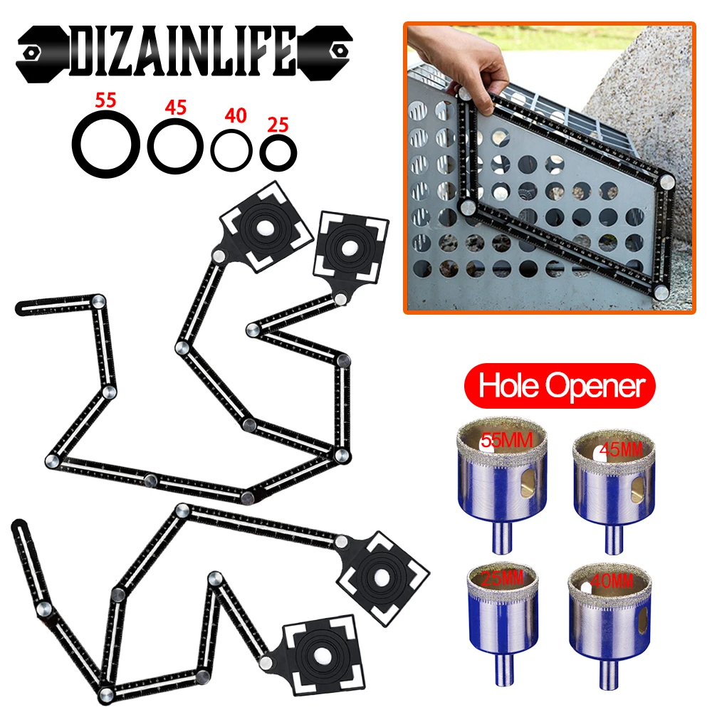 Tile Hole Locator 4/6//8/12 Fold Aluminium Alloy Angle Ruler Finder Slide Folding Measuring Protractor Angular Template | Инструменты