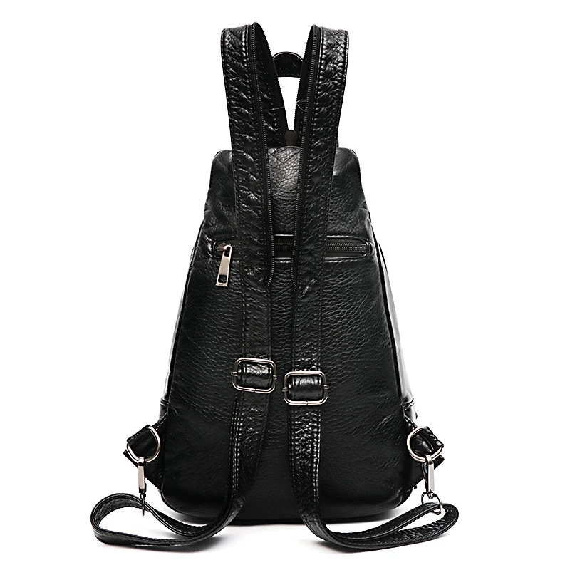 

New Embroidery Flowers Women Backpack Small Soft Pu Leather Backpacks for Girls Teenagers Female Shoulder Bag Chest Pack Black B