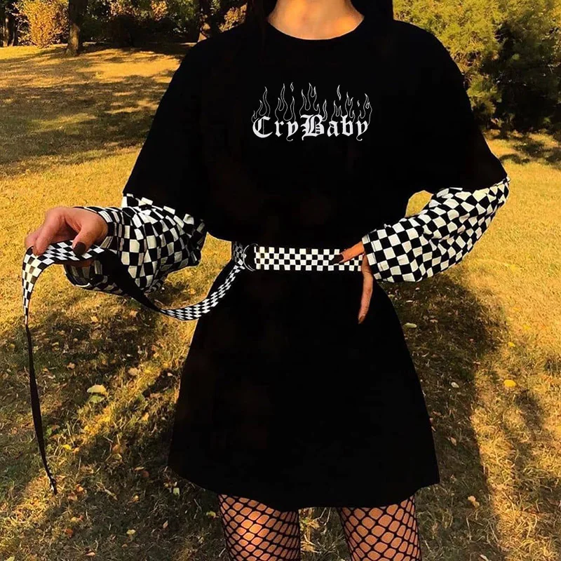 

Cry Baby Flame Graphic Tee Gothic Style Dark Cool Grunge T-Shirt For Women Harajuku Hipster Tumblr Vintage Summer Tops
