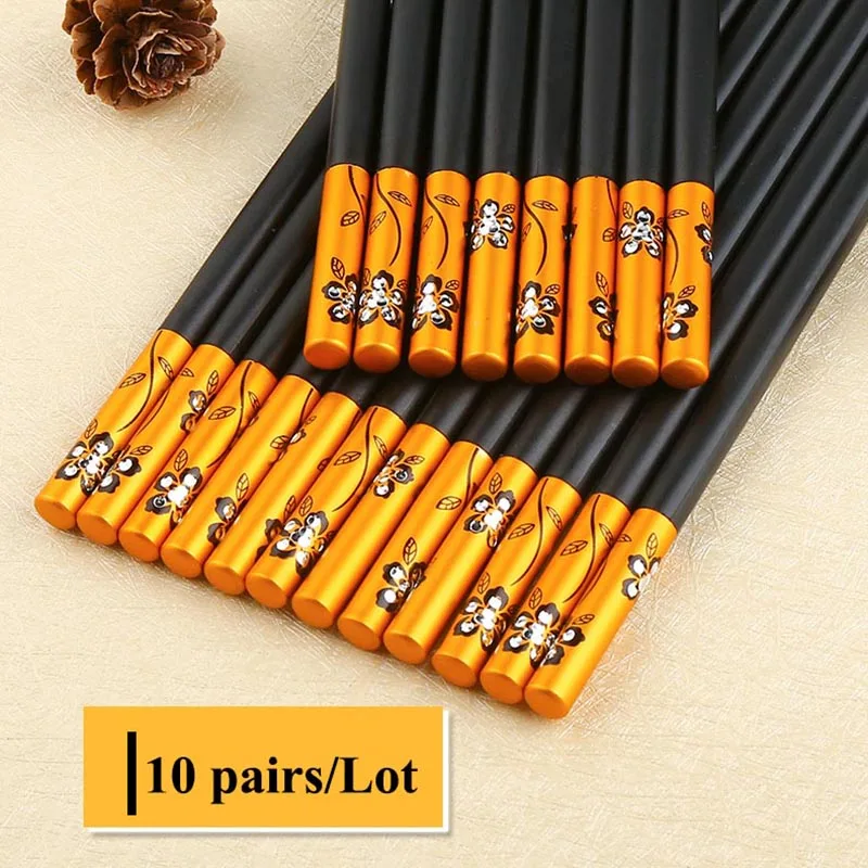 10 пар корейских палочек для еды нескользящий сплав японский набор домашняя