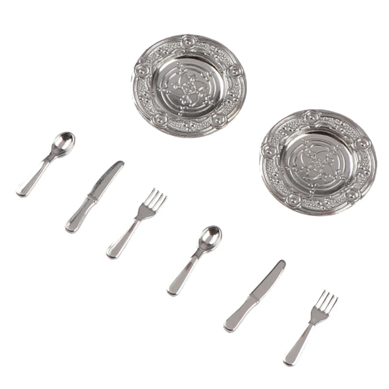 

2Sets Plate Knife Fork Spoon Tableware Simulation Kitchen Food Furniture Toys Dollhouse Miniature Accessories