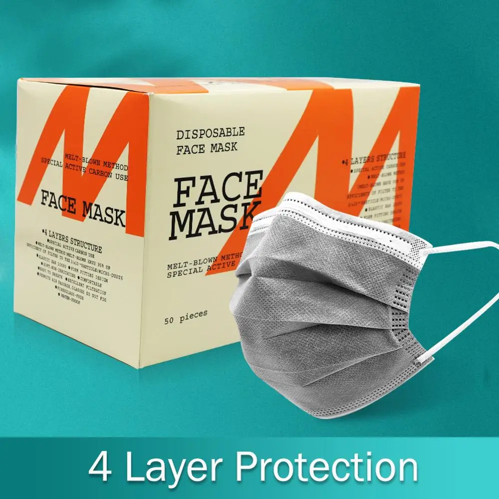 

Fast Shipping Disposable Activated Carbon Mask 4 Layers Filter Face Mouth Masks Nonwoven Anti Dust Breathable Safety Mask