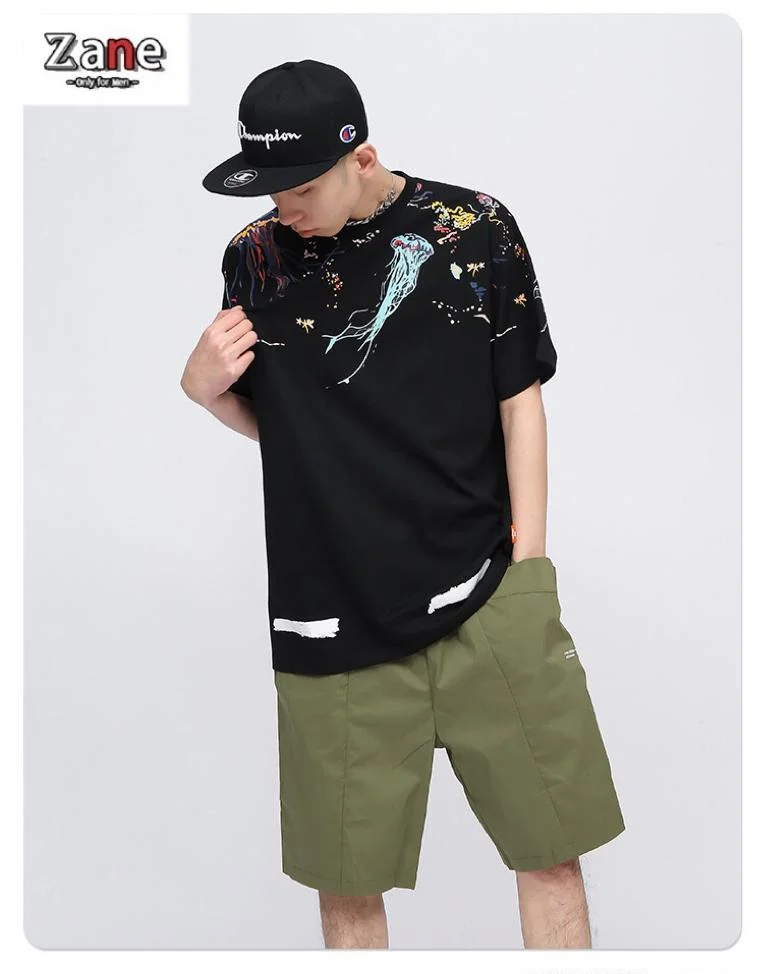 

2021 summer new vintage oversized graphic t shirts graffiti splash ink printing streetwear t shirt for men to send friends