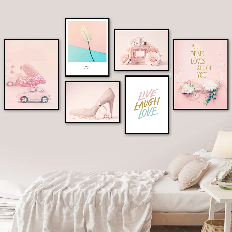 

Heart Car High Heels Rose Perfume Quote Wall Art Canvas Painting Nordic Posters And Prints Wall Pictures For Living Room Decor