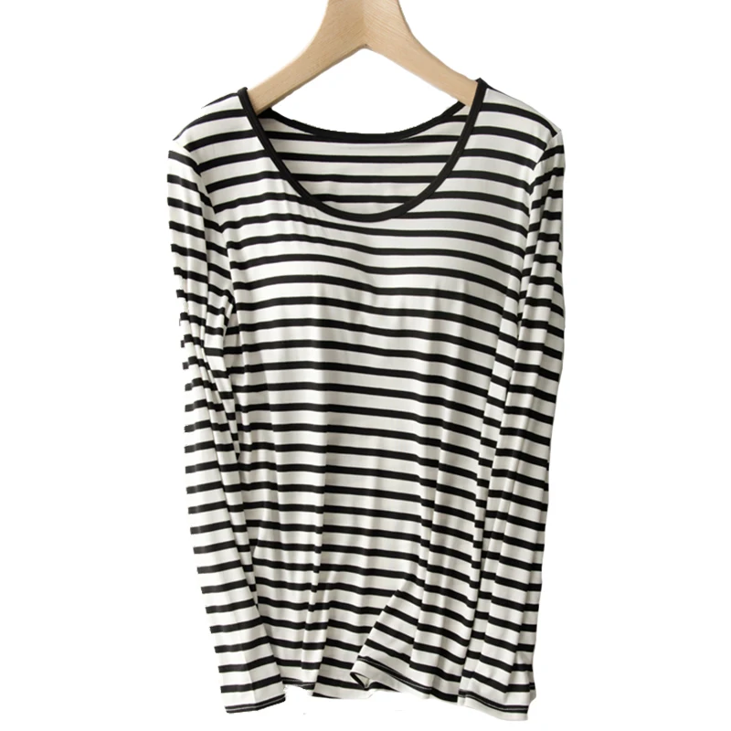 Бюстгальтер-футболка женский мягкий с длинным рукавом в полоску | Женская одежда