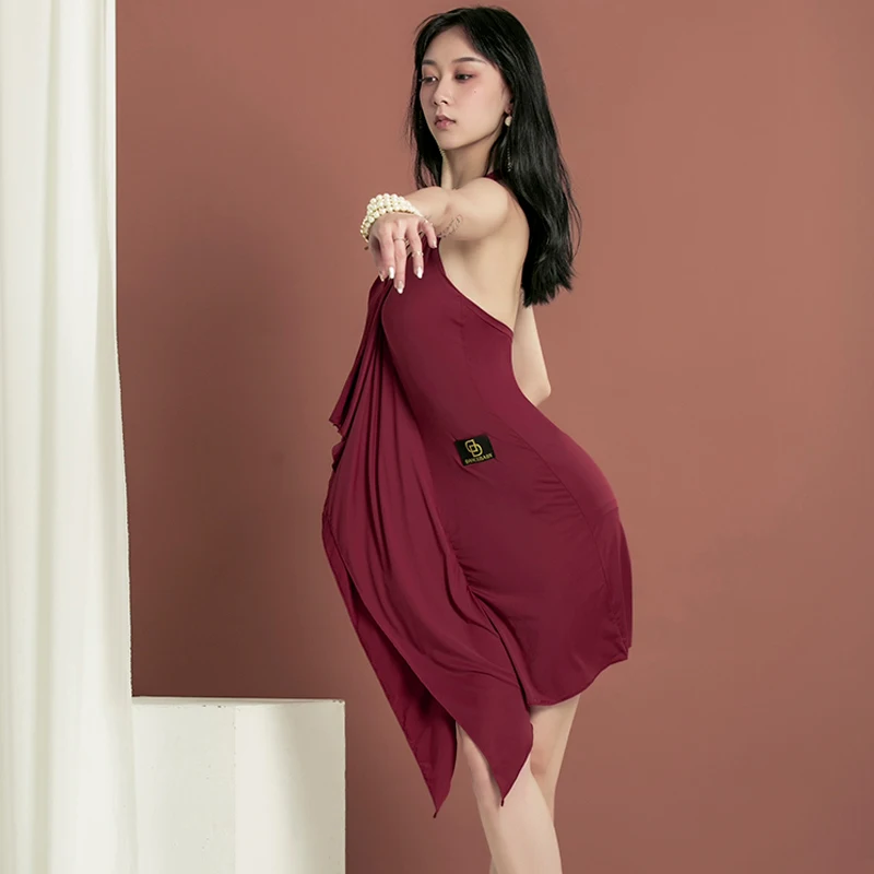 Одежда для латиноамериканских танцев тренировочные платья женщин красное