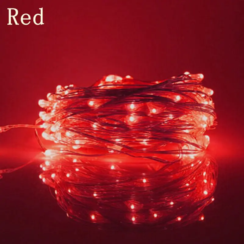 Red 12 В 12 в 10 м/20 м/30 м/50 м светодиодный серебристый/медный провод струнный светильник светодиодный Сказочный гирляндовый светильник с адаптером питания для рождественского свадебного декора - Испускаемый цвет: Red