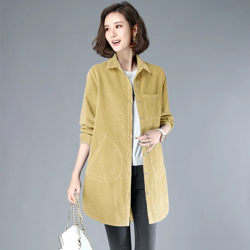 Женская Вельветовая куртка повседневная однотонная верхняя одежда средней