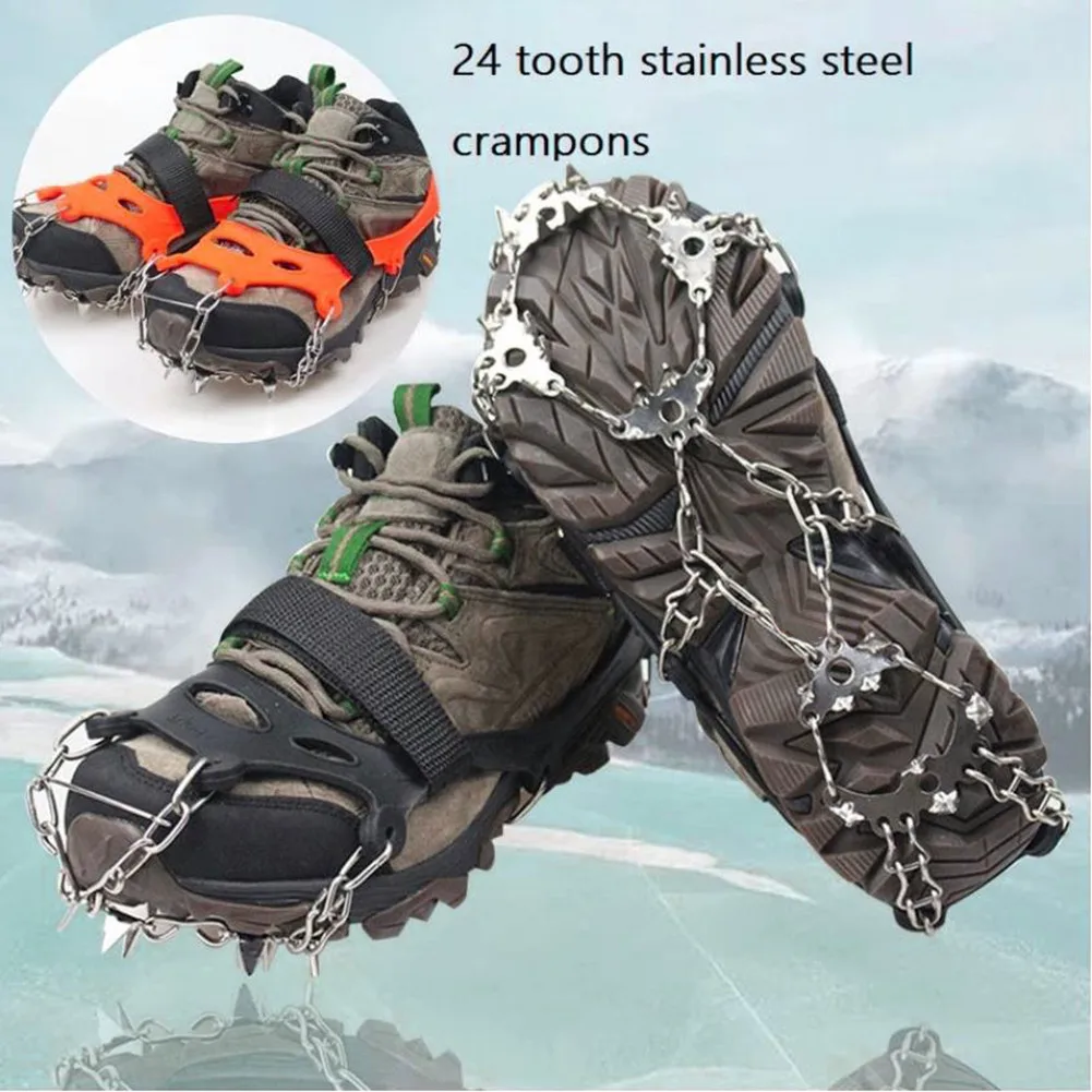 

Crampon Ice Snow Grip 24 Teeth Stainless Steel Traction Cleat For Snow Boot Outdoor Winter Mountaineering Ice Fishing Shoes Tool
