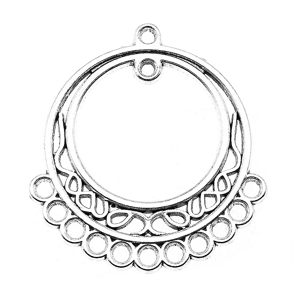 

6pcs Charm Earring Connector Round Porous Earring Connector For Jewelry Making Antique Silver Color Earring Connector 34x37mm