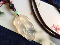 natural high quality handcarved chinese classical pattern ice seed chalcedony gold branch jade leaf pendant jewellery accessorie