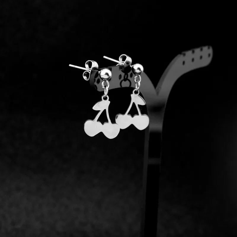 Новые милые маленькие серьги-Вишни из нержавеющей стали модные широкие серьги