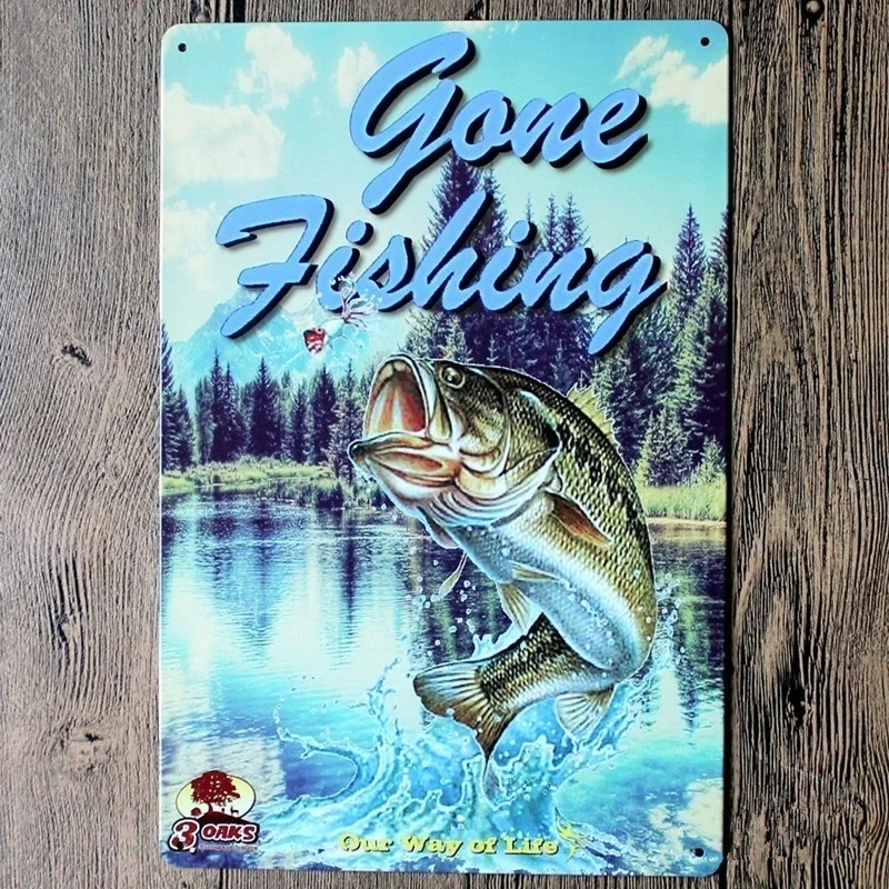 

Go Fishing Metal Painting Vintage Tin Sign Wall Art Shabby Plaque Sign