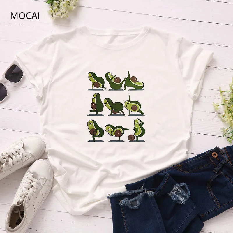 

Summer avocado Funny Broccoli women t shirt Plus Size cartoon tshirt Multicolor Harajuku Vegan Print t-shirt female clothes Tops