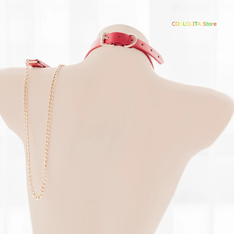 

Women Red Circle Chain PU leather Gothic Neck Ring Traction Harajuku Girls Harajuku Necklace Bondage Cosplay Neck ornament