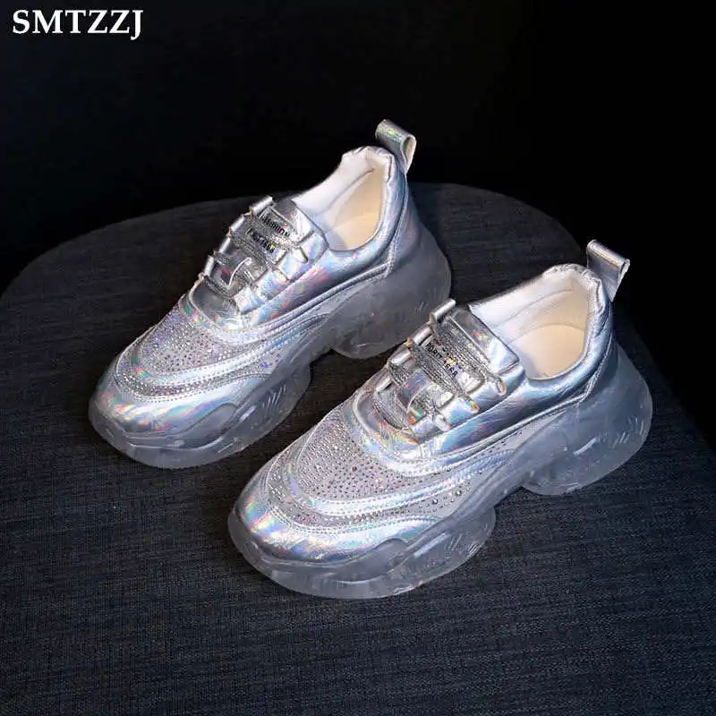 2019 прозрачные туфли на толстой подошве с кристаллами женская обувь плоской