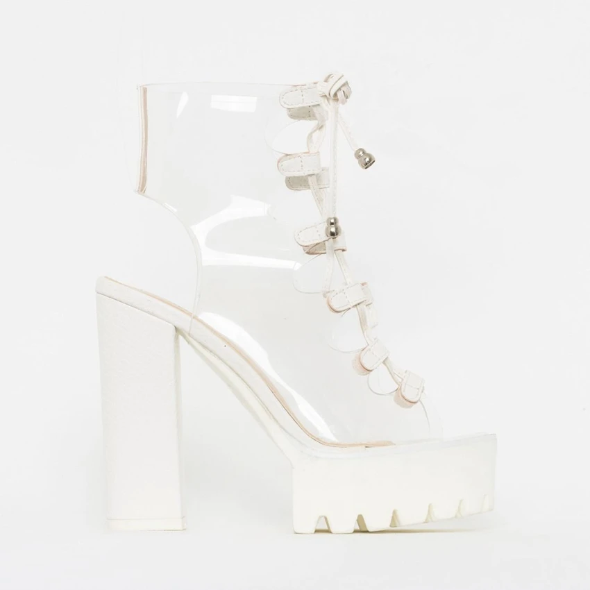 Женские ботильоны с открытым носком вечерние из ПВХ на платформе мотоциклетные