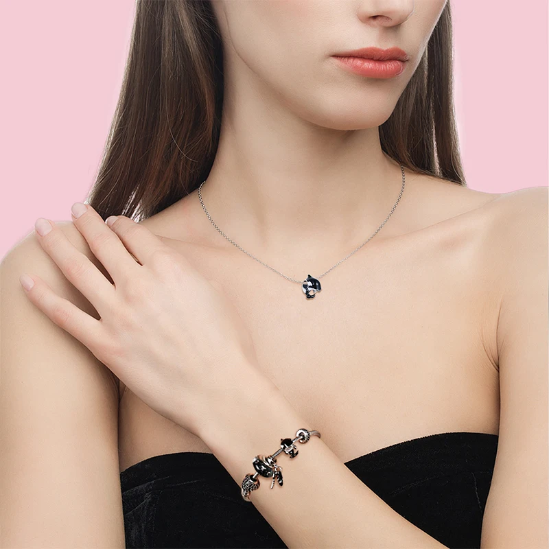 Лето 2017 г. черной эмалью дельфины бусины Подвески Fit Пандора Браслеты Аутентичные