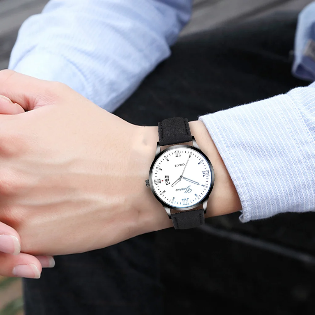 Мужские Бизнес Кварцевые часы из искусственной кожи ремешок Календарь Наручные