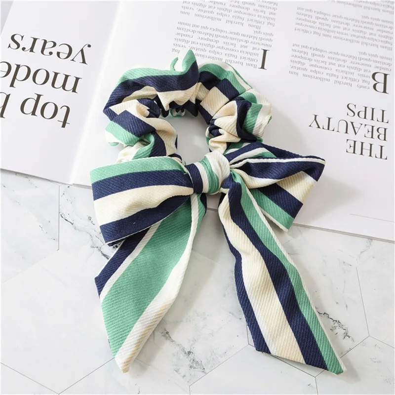 Stripe green Женские резинки для волос в горошек с бантиками, резинки для волос в виде конского хвоста для девочек, резинки, резинка для волос, аксессуары для волос, головные уборы - Цвет: Stripe green