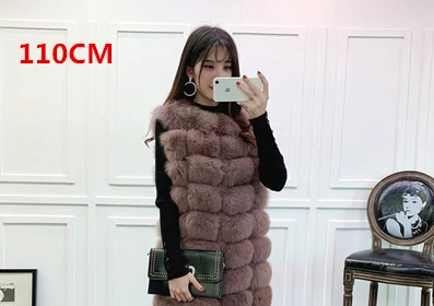 PinkPurple 110cm Уникальный дизайн X-Long жилет из натурального меха лисы полный ремень женский длинный тонкий натуральный мех пальто с карманами молния спереди 90 см/110 см - Цвет: PinkPurple 110cm