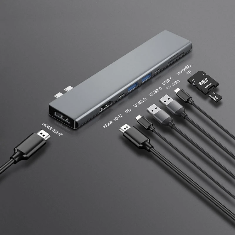 

TYPE-C HUB Converter Dual USB Type-C HUB Docking Station 4K HDMI-Compatible Dual PD 2 USB SD TF Card Reader Adapter Converter