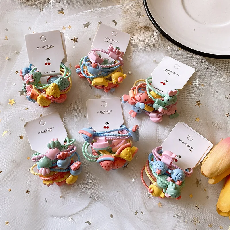 

10PCS New Cute Candy Fruit Princess Cartoon Headwear Kids Elastic Hair Bands Children Ropes Girls Accessories Baby Headdress