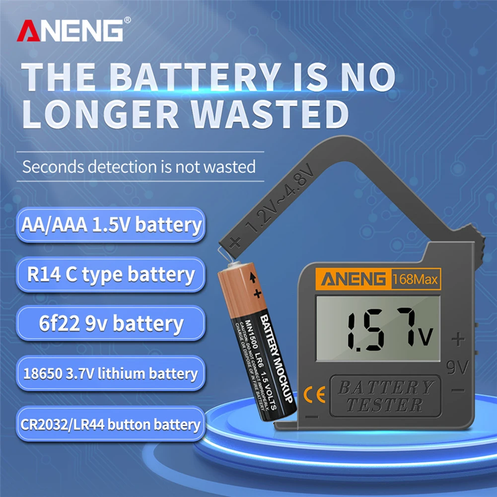 

ANENG Digital Lithium Battery Capacity Diagnostic Tool Checker LCD Display Check AAA AA Button Battery Universal Tester