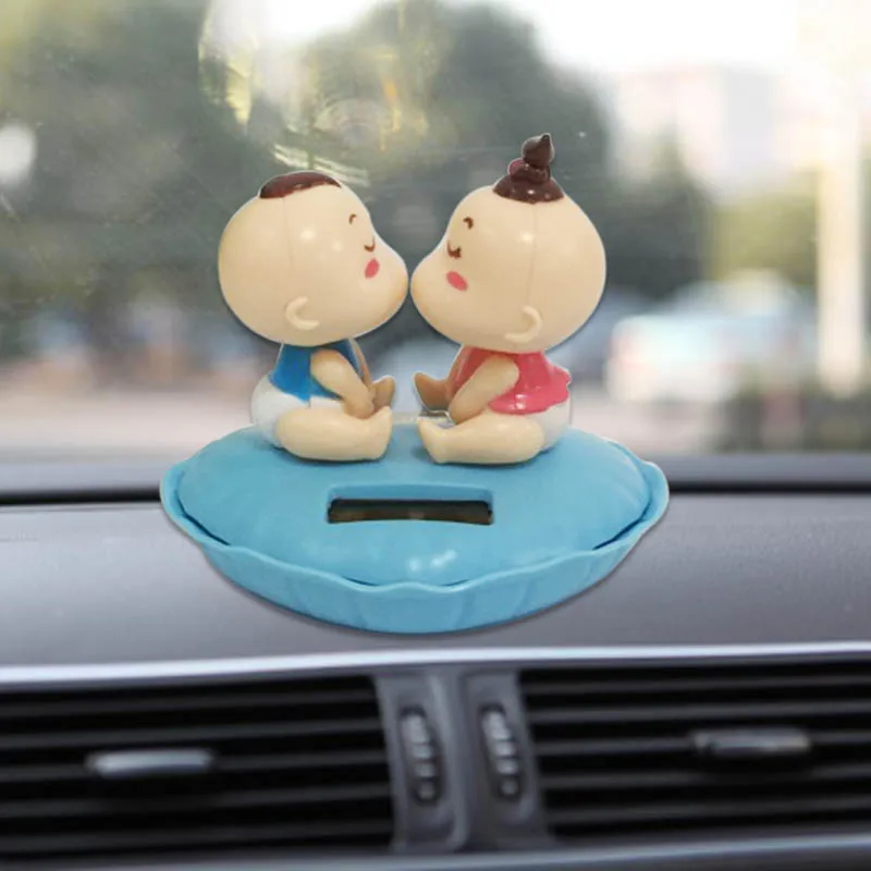 

New Car Solar Dolls Kissing Couples Car Interior Accessories Shaking Head and Kissing Doll Color->Blue
