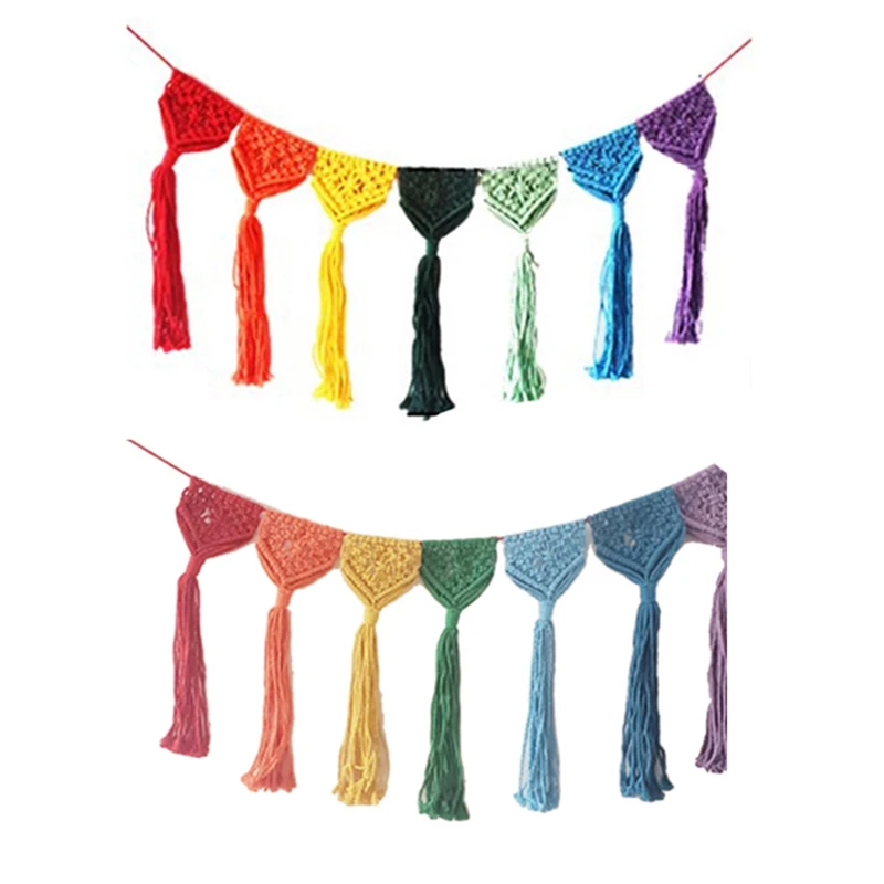 

Nordic Hand-Woven Rainbow Tapestry Boho Rainbow Tassel Wall Hanging Ornaments Kids Room Decoration Wind Photo Props