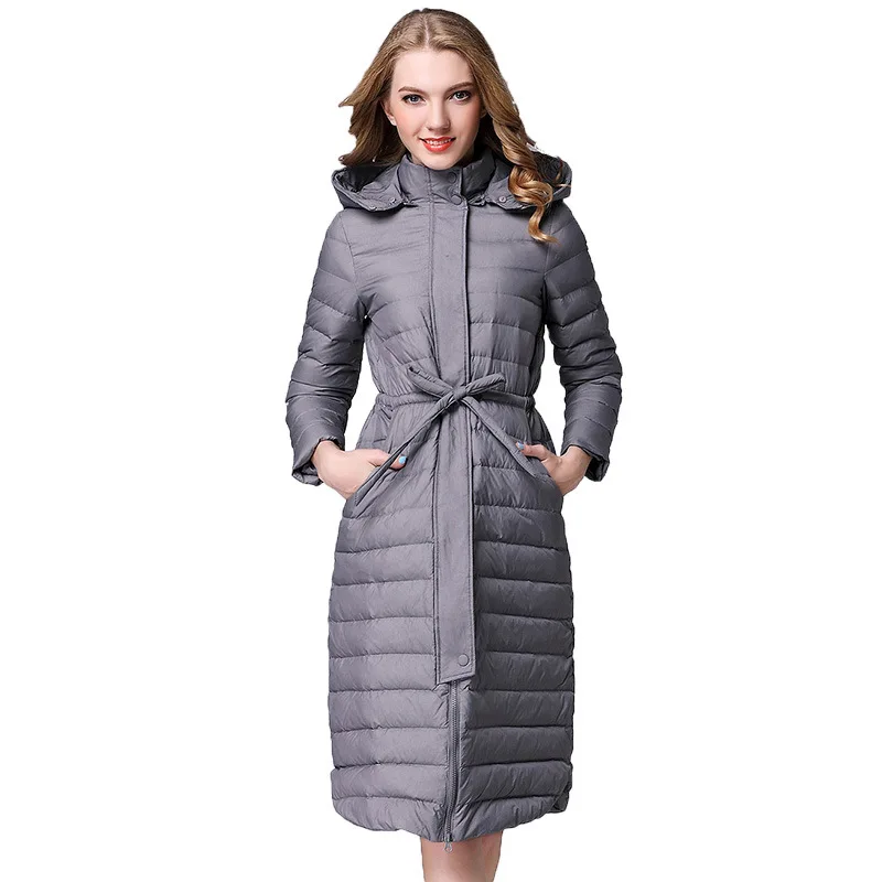 

2021 new Korean style long long over-the-knee hooded down jacket for ladies plus size waist slim coat, comfortable and casual