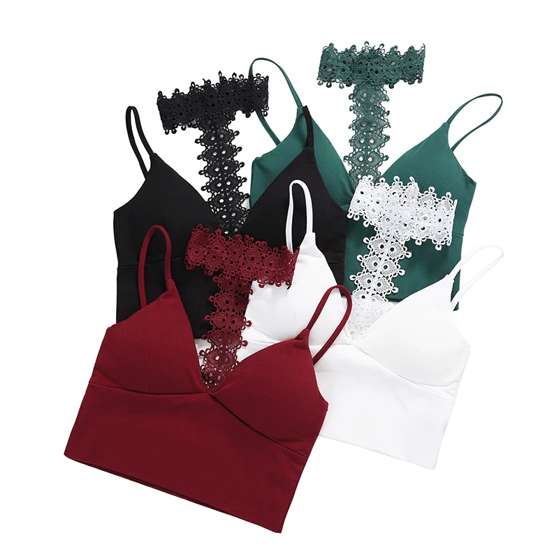 Женский укороченный топ без рукавов с кружевным воротником однотонный