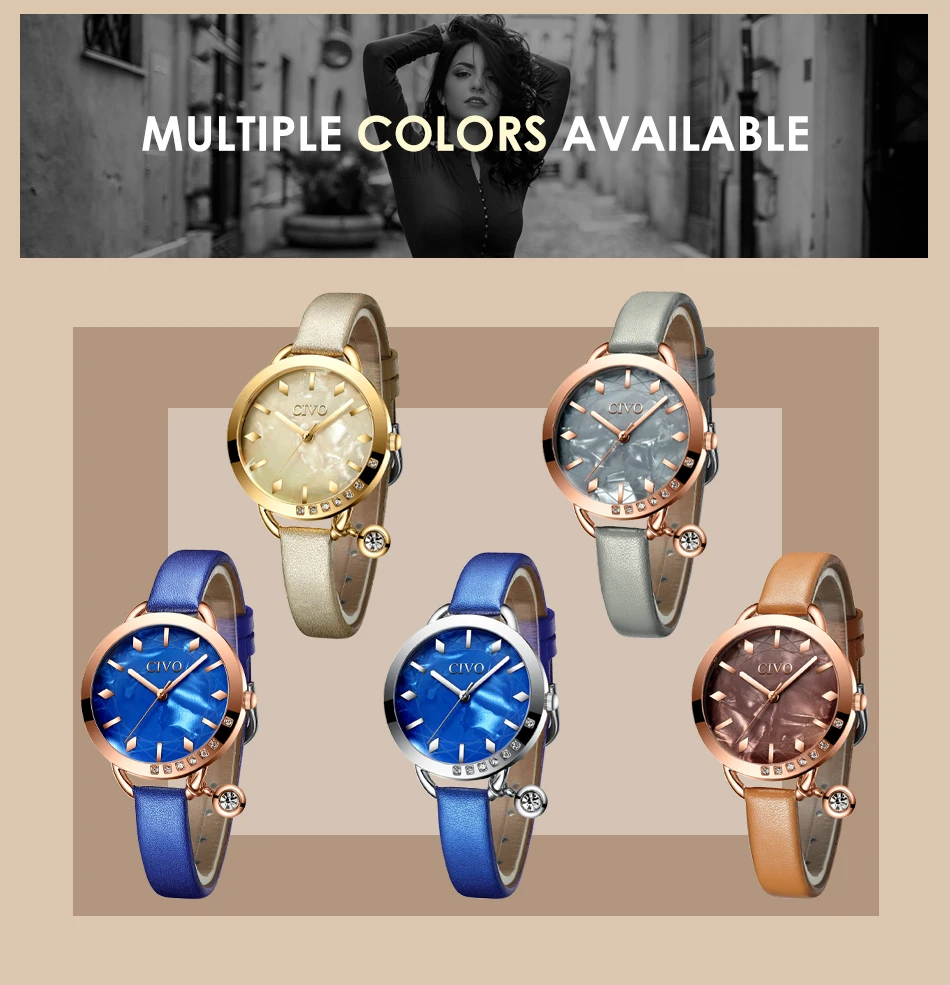 Relogio feminino CIVO модный синий кожаный ремешок женские наручные часы Роскошные Кристальные водонепроницаемые повседневные часы женские подарочные часы