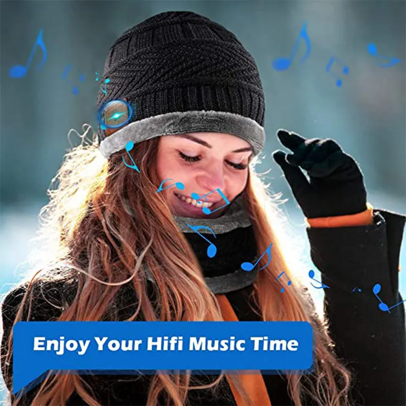 Bluetooth Beanie with Scarf Rechargeable Knit Cap Wireless Hands Free Head Hat Christmas Gift for Men and Women | Спорт и