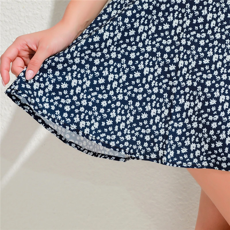 

Summer Broken Floral Ladies Dress Women Sexy V Neck Short Sleeves A Line Dress Fashion High Waist Female Mini Dress