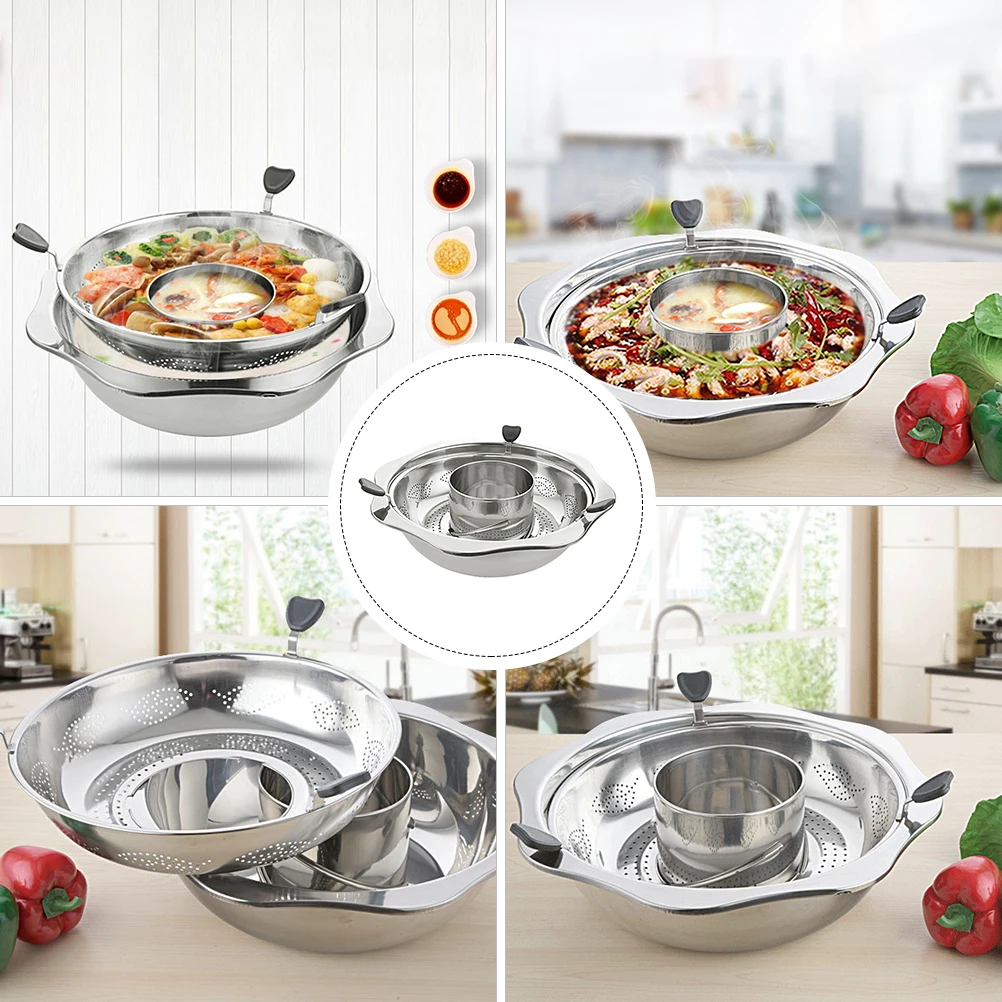 

1 Pc Durable Stainless Steel Hot Pot Rotating Hot Pot Durable Hot Pot with Lifting Drainage Basket for Shop