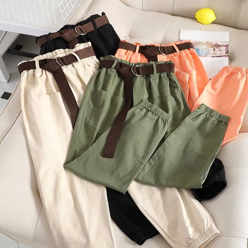 Новые летние женские свободные широкие брюки с высокой талией однотонные