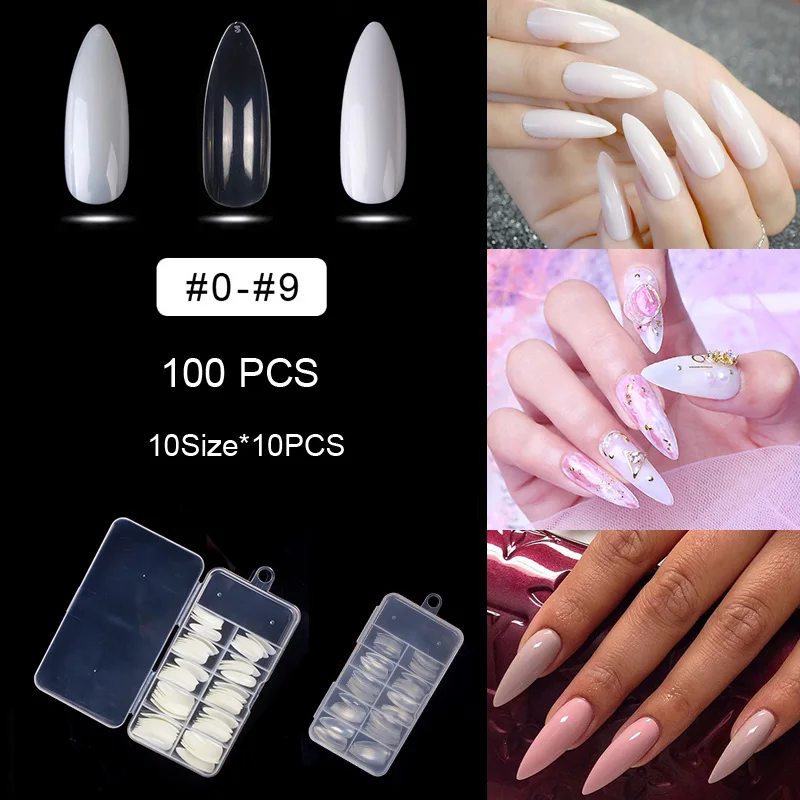 Накладные ногти миндальные длинные 100 шт./кор. полное покрытие Типсы для ногтей