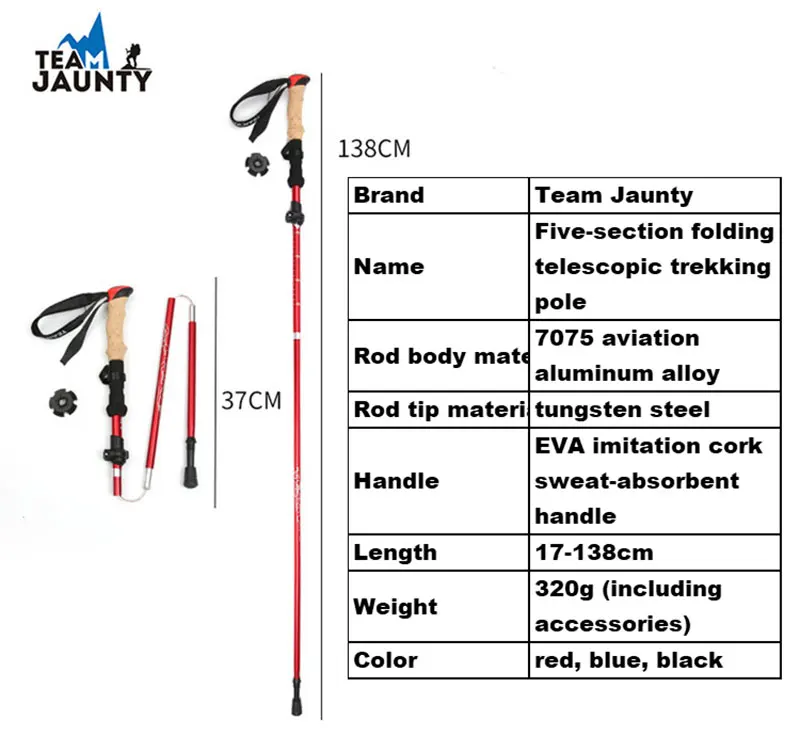 Telescopic Trekking Poles Anti Shock Hiking Stick Walking Cane Walking Sticks Folding Ultra Light Outdoor With EVA Rod Grips Ski