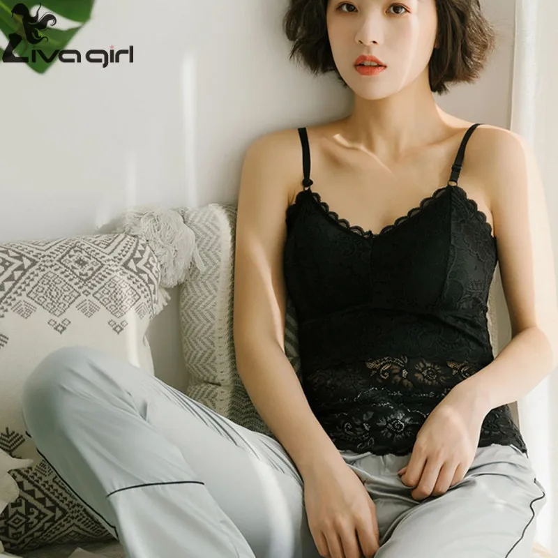 Сексуальный женский укороченный топ без рукавов кружевной тонкий на бретельках