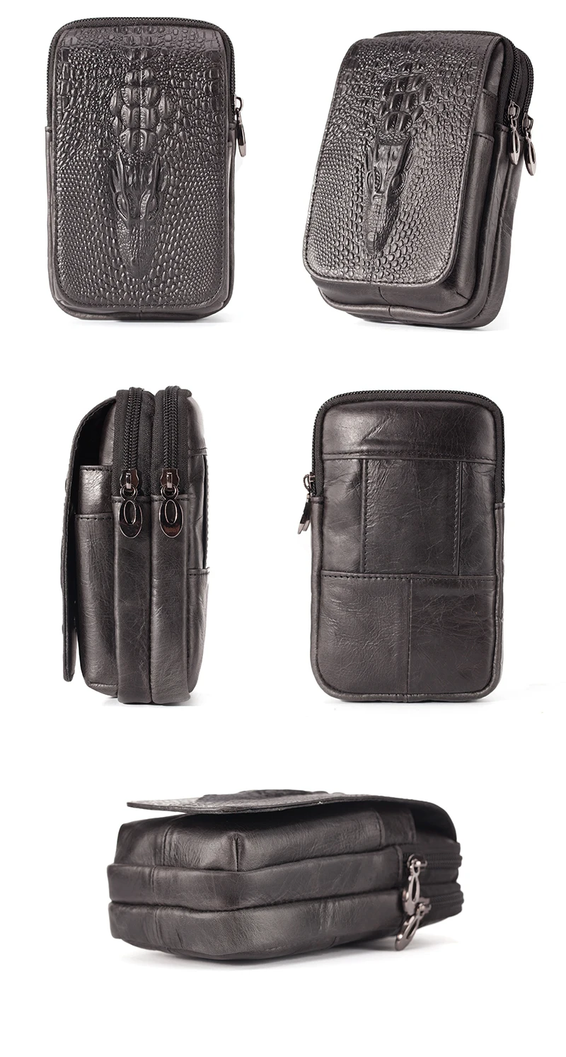Genuine Leather Men's Waist Fanny Pack Mobile Phone Pouch Soft Cowhide Cross Body Zipper Money Purses Hip Bum Belt Bags For Men