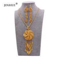 dubai ethiopian fashion 24k wedding gold plated filled jewelry sets pendant earring african party bridal gifts set for women