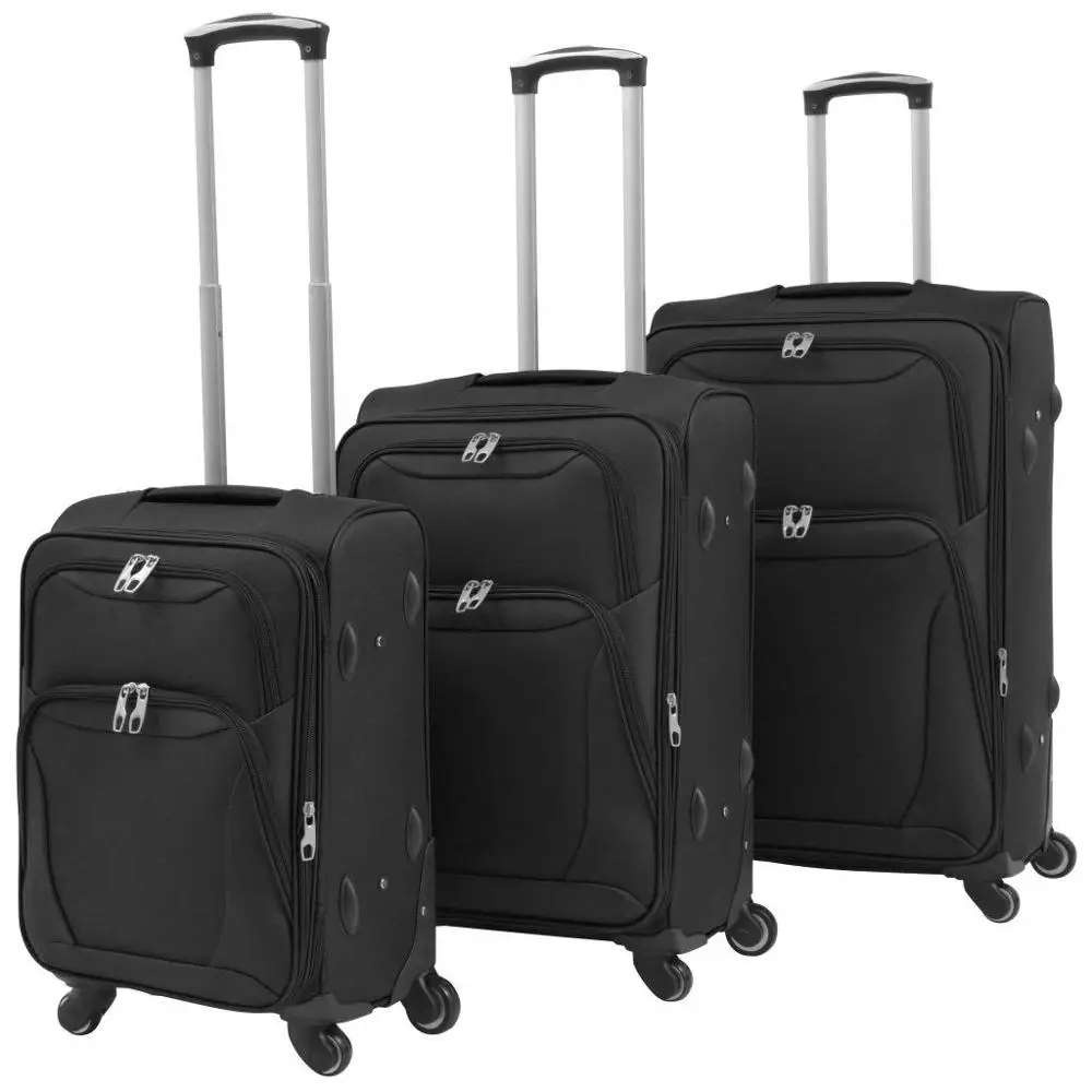 【USA Warehouse】3 Piece Soft Case Trolley Set Black