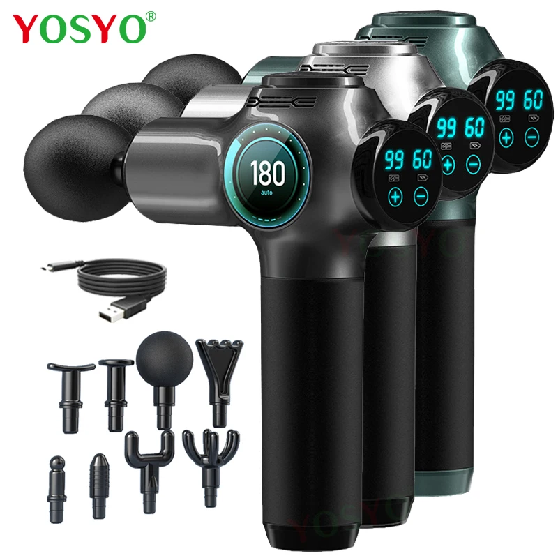 

Профессиональный мышечный массажный пистолет, 99 скоростей, электрический умный массажер для шеи, расслабления тела, боли, фитнес-терапия, с...