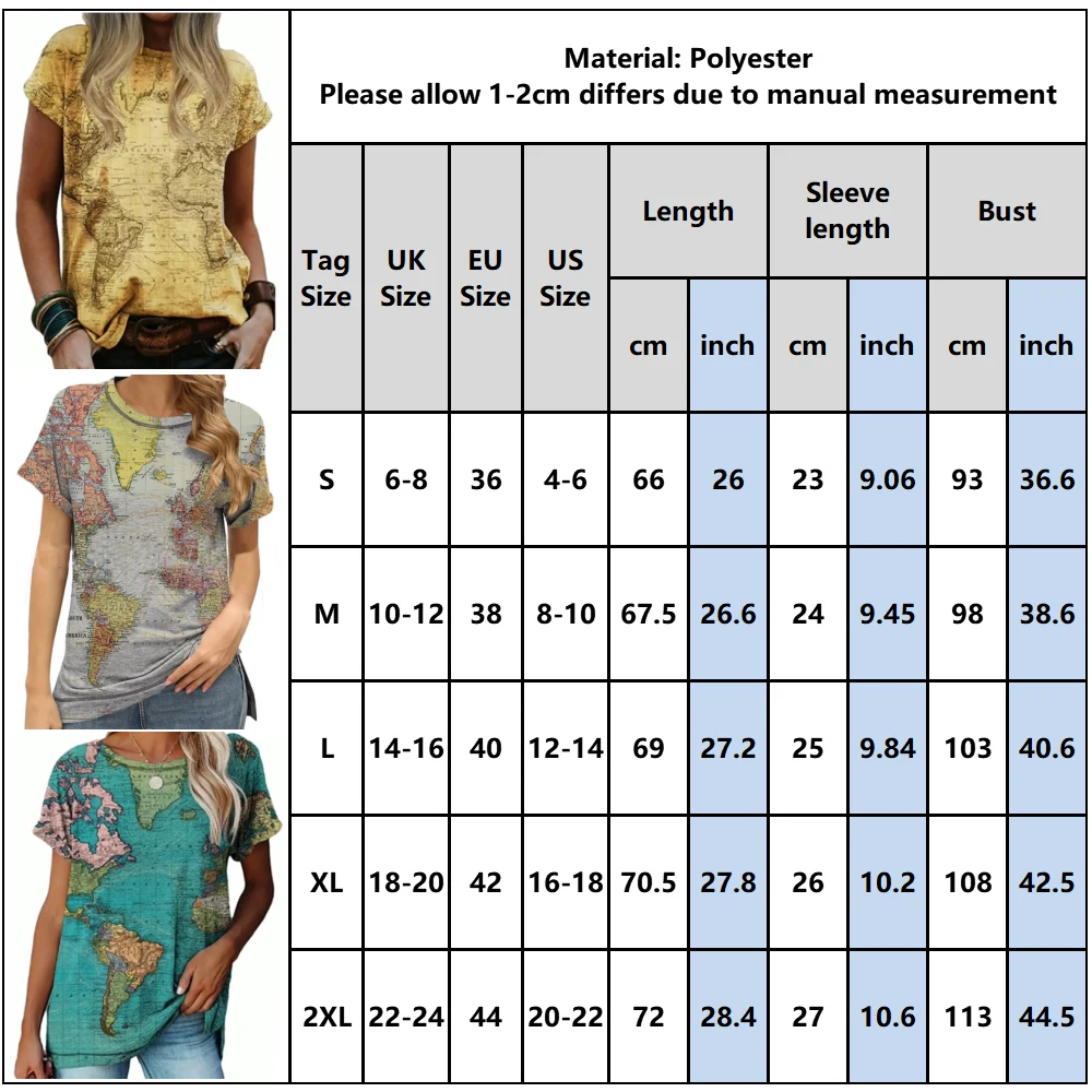 

Women T-shirt Vintage Harajuku Earth Map Print Round Neck Short Sleeve Top 2021 Summer Female CasualT-shirt Shirt Streetwear
