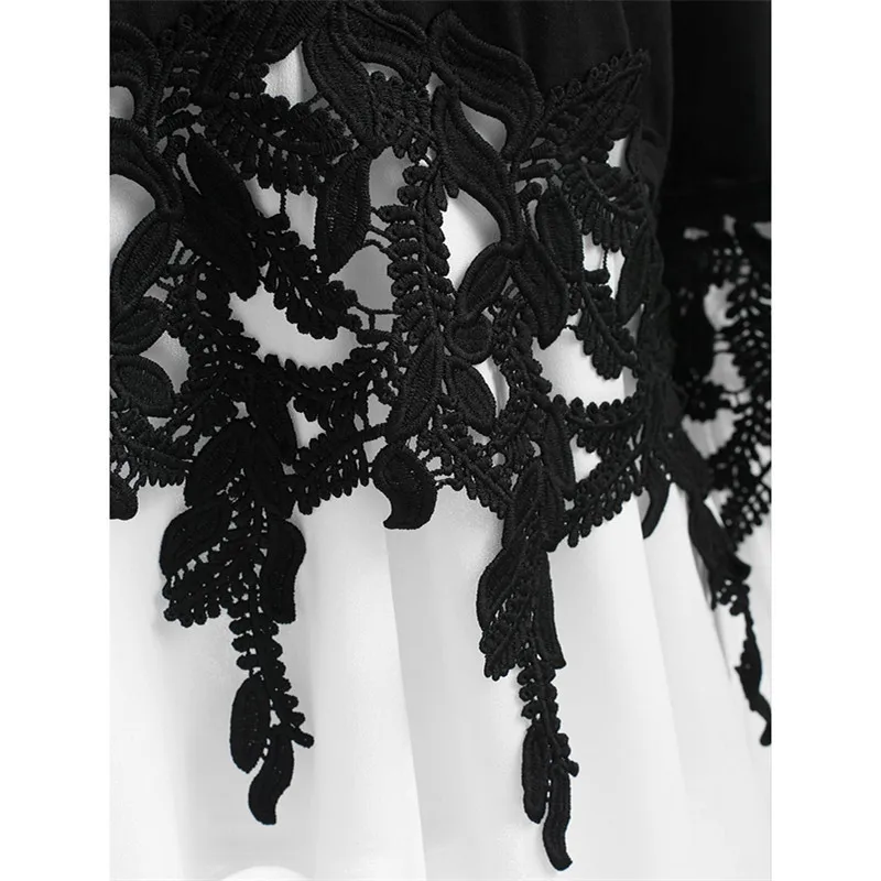 

Women's new plus size fashion solid color long sleeve chiffon stitching trumpet sleeve applique V-neck blouse