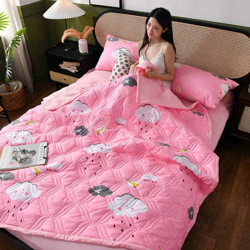 

Home Textile Air Conditioning Quilts Washable Soft King Size Blanket Spring Summer Autumn Printed noon break Thin Quilt